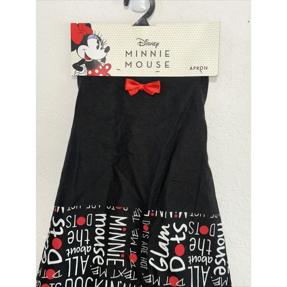Disney Minnie Mouse Apron Rockin All The Dots Black‎ Red Graphic Kitchen New